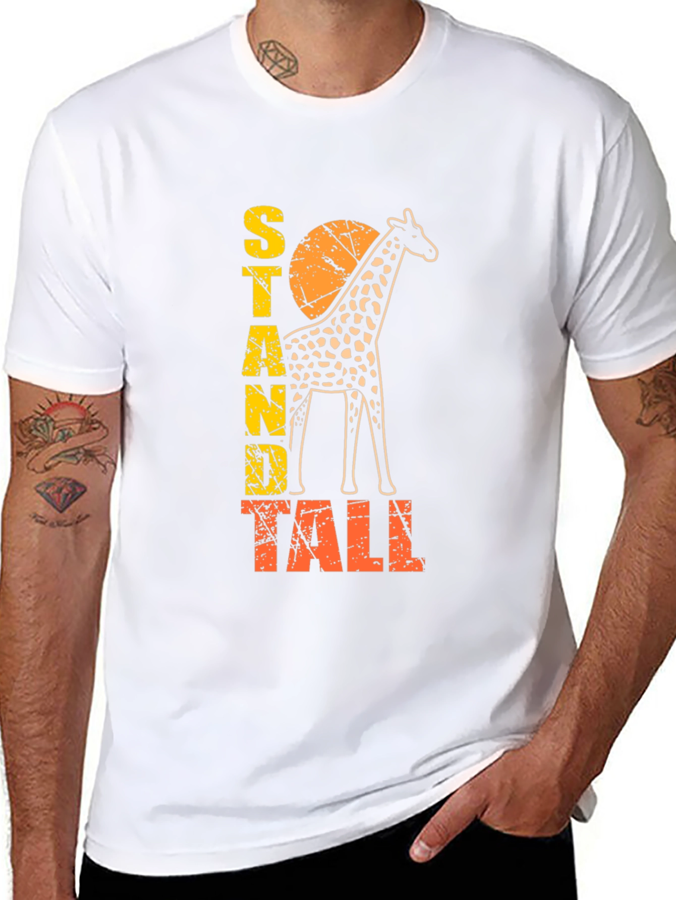 Stand Tall Giraffe Graphic Print Mens T-Shirt