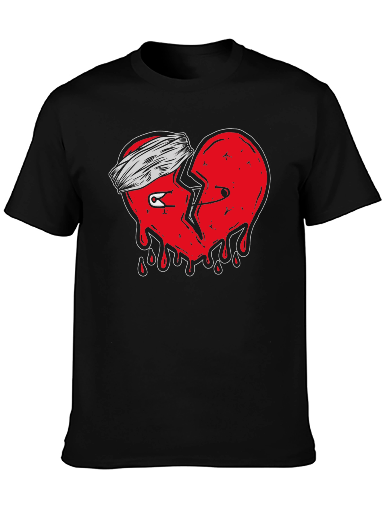 Mended Heart Graphic Tee - Black Cotton T-Shirt
