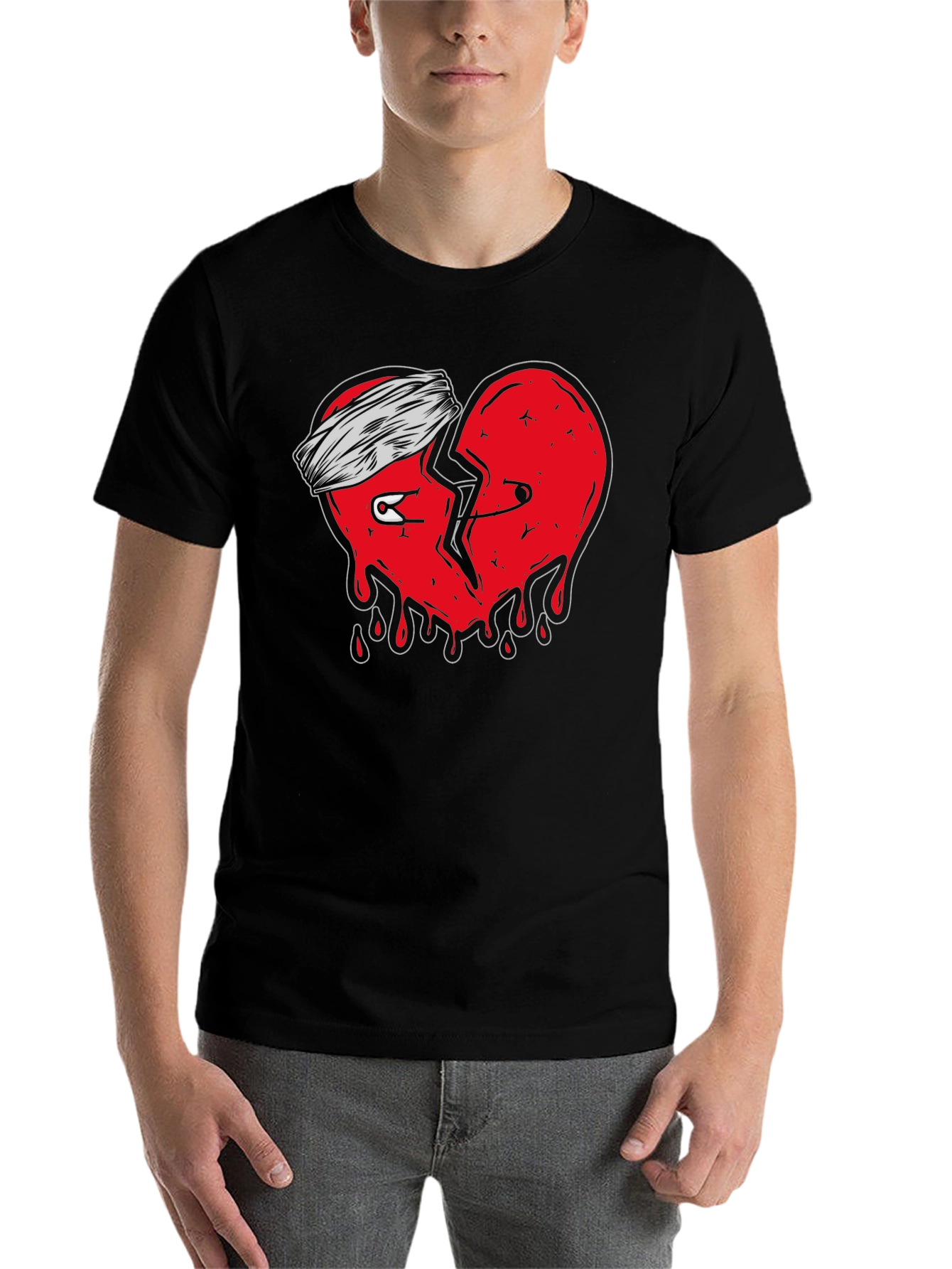 Mended Heart Graphic Tee - Black Cotton T-Shirt