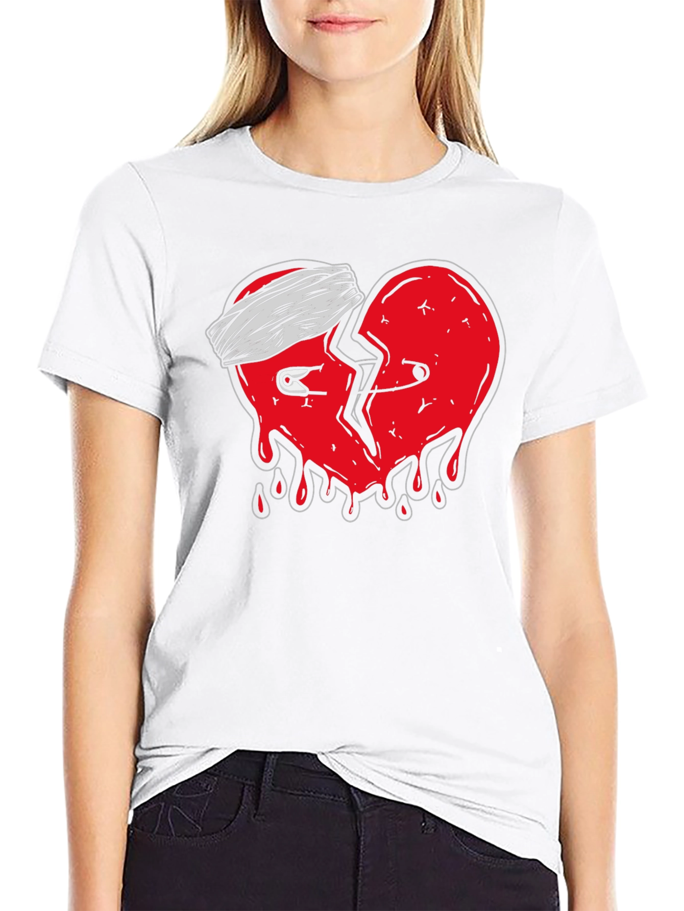 Mended Heart Graphic Tee - Black Cotton T-Shirt