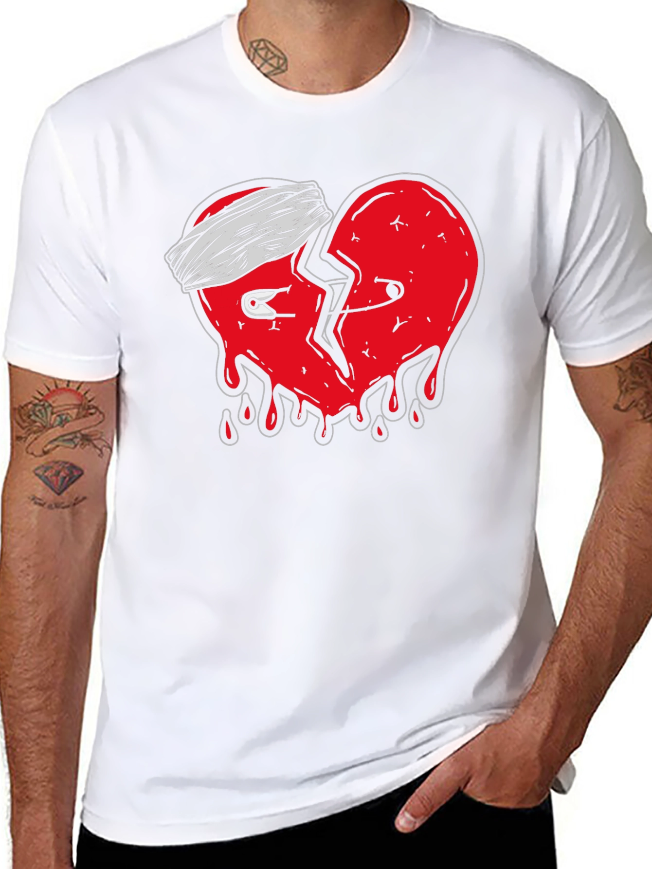 Mended Heart Graphic Tee - Black Cotton T-Shirt
