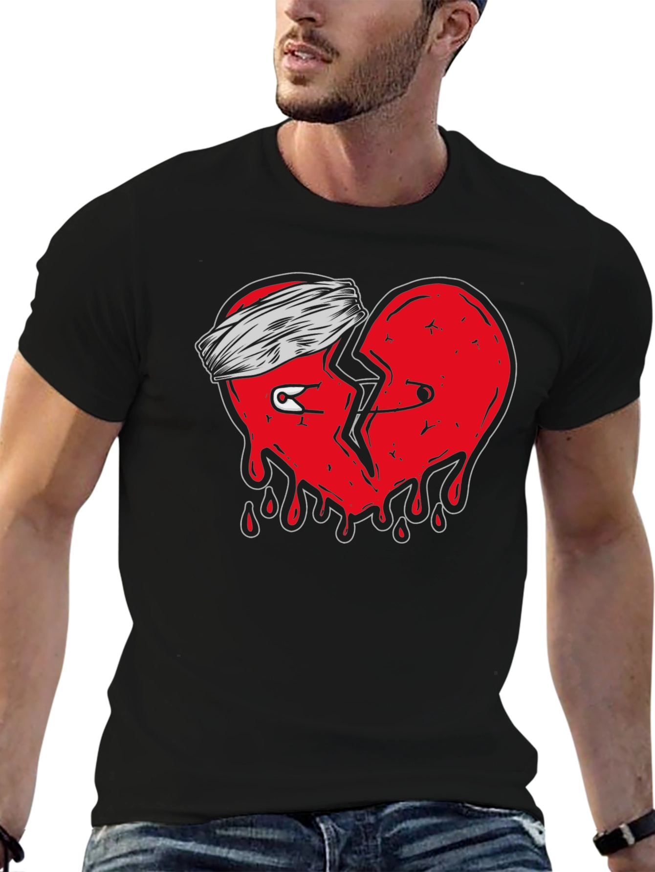 Mended Heart Graphic Tee - Black Cotton T-Shirt