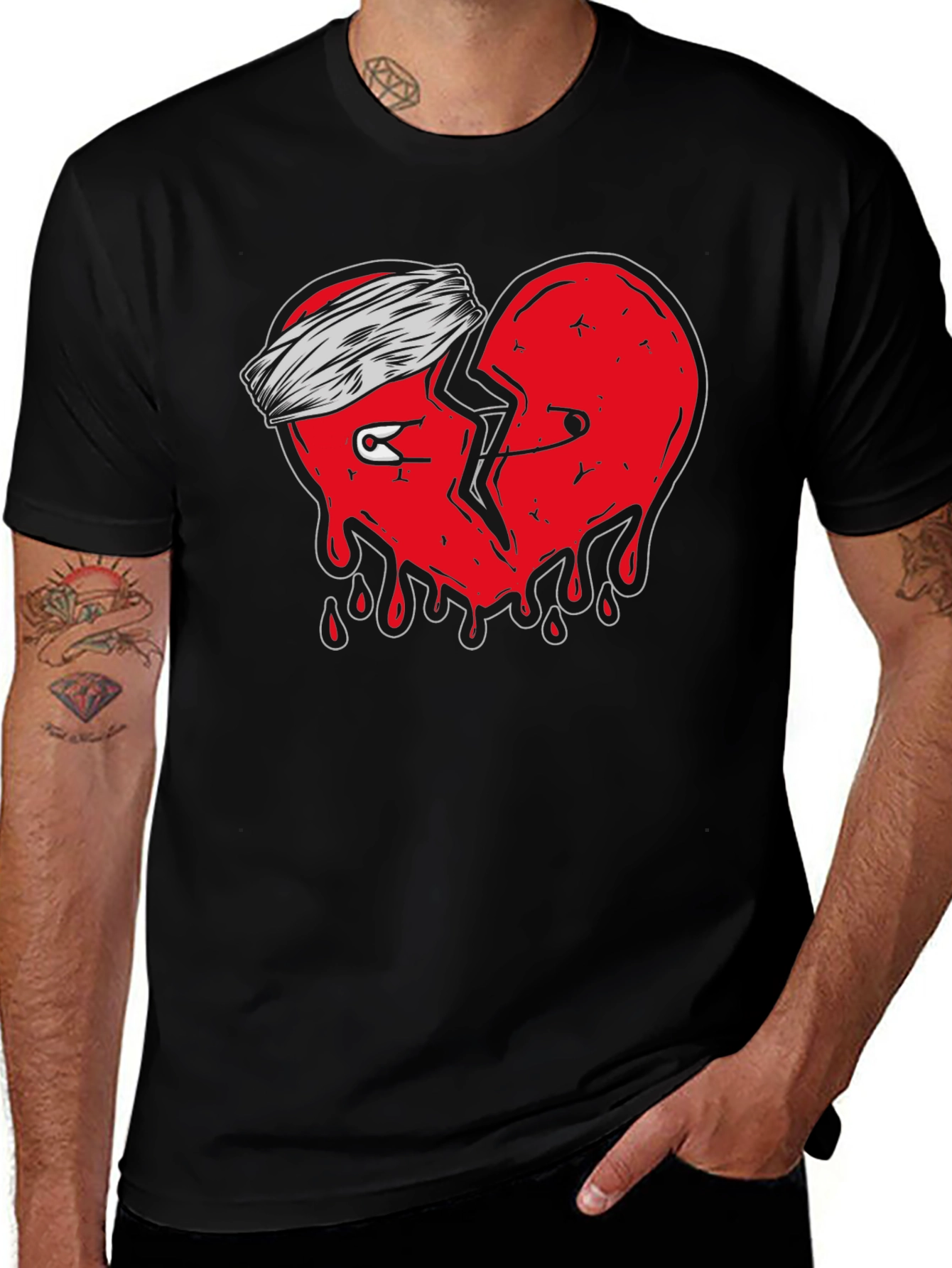 Mended Heart Graphic Tee - Black Cotton T-Shirt