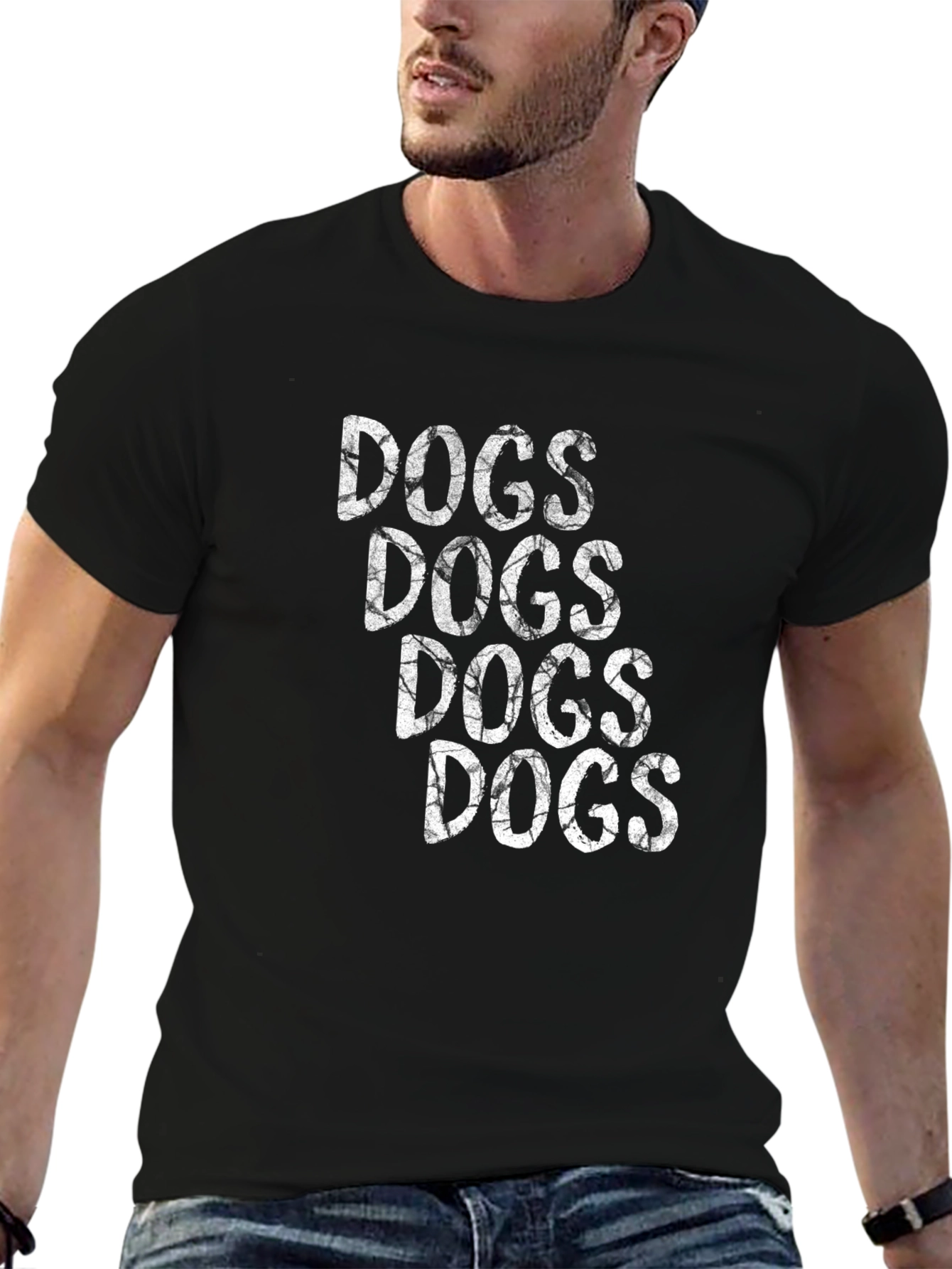 Dogs Text T-Shirt - Graphic Print Crew Neck Tee