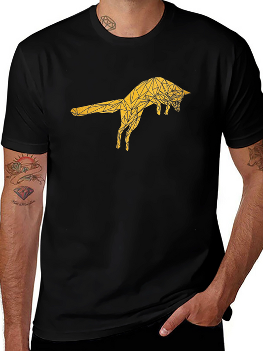 Geometric Fox Graphic Tee - Black Cotton T-Shirt