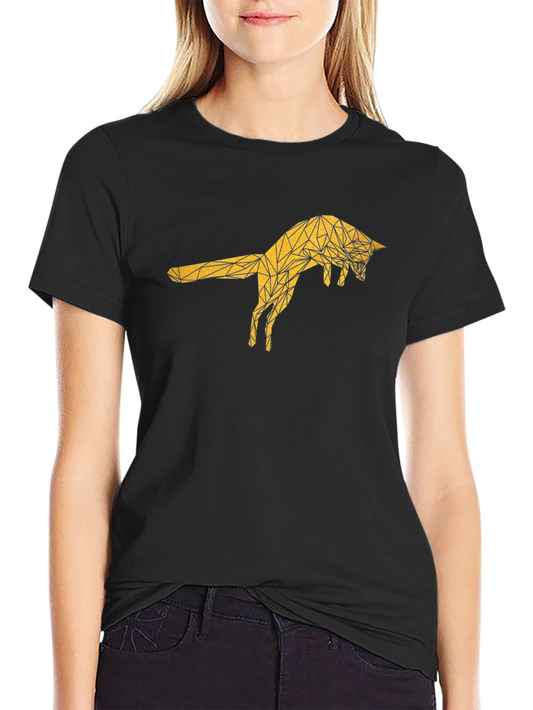 Geometric Fox Graphic Tee - Black Cotton T-Shirt