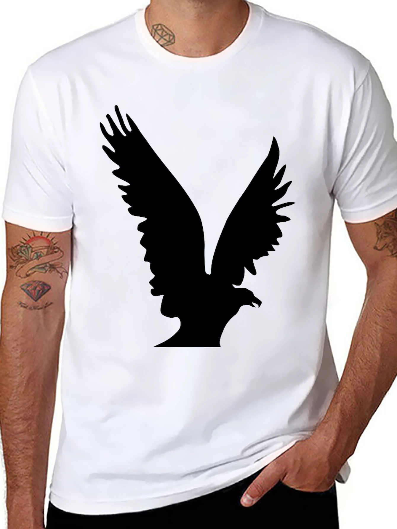 Mens Black T-Shirt with Eagle Design
