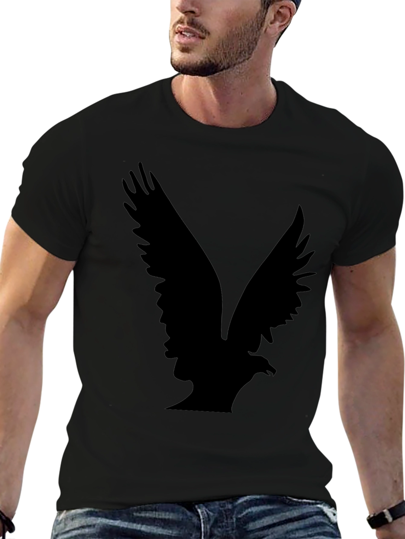 Mens Black T-Shirt with Eagle Design