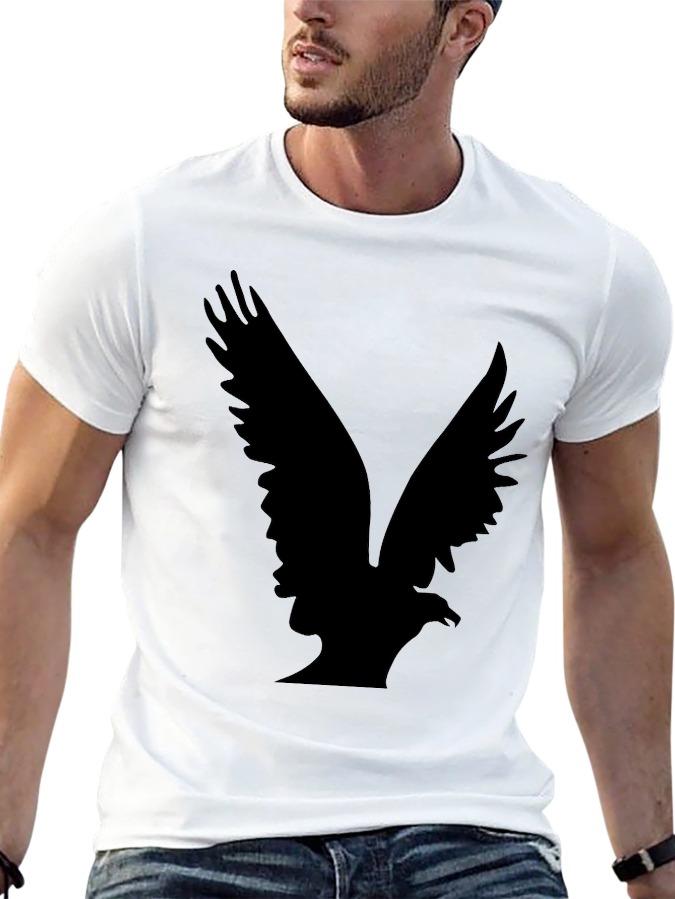 Mens Black T-Shirt with Eagle Design