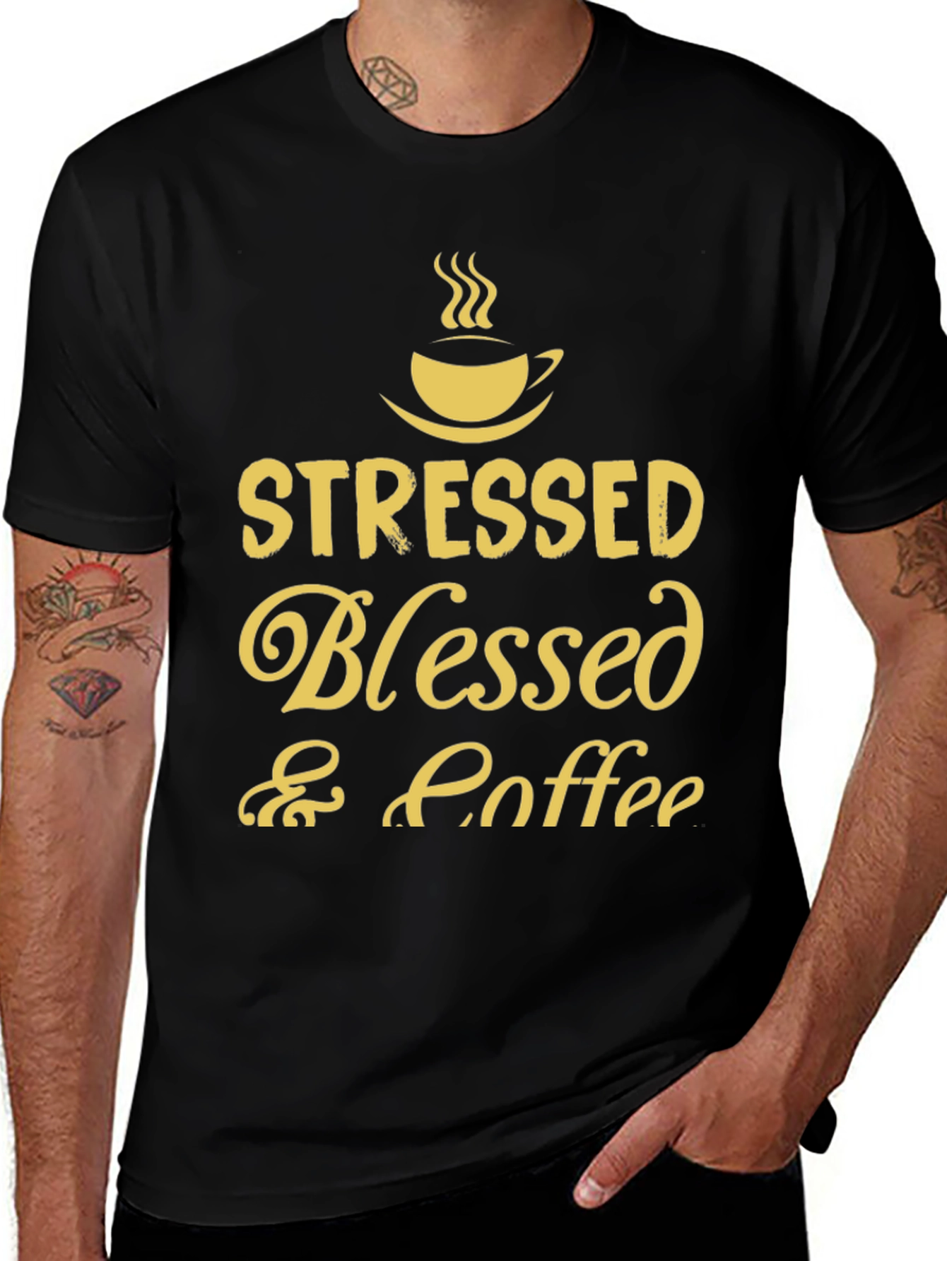 Stressed Blessed Coffee T-Shirt Black