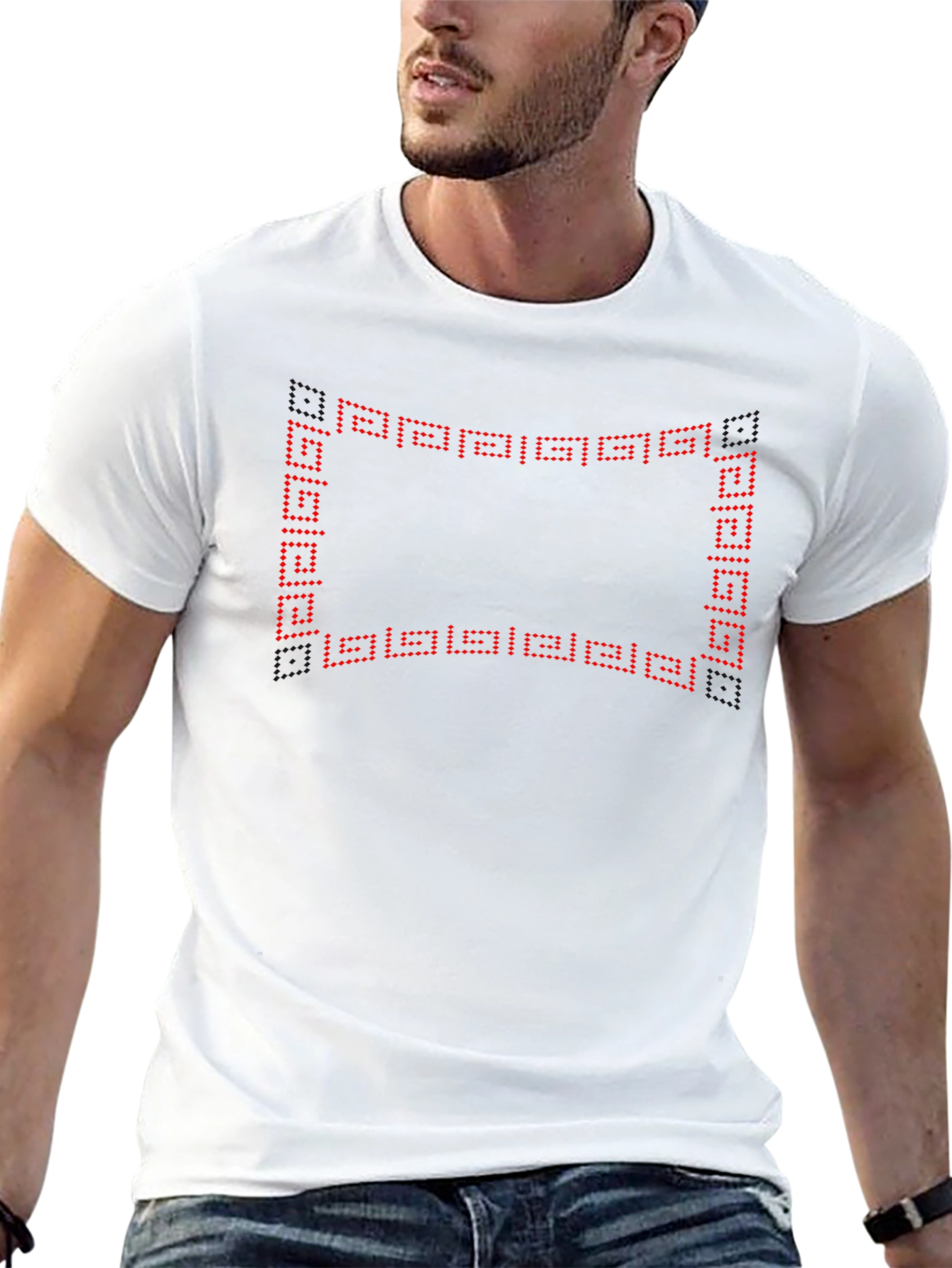 Mens Black Tee with Geometric Frame Design
