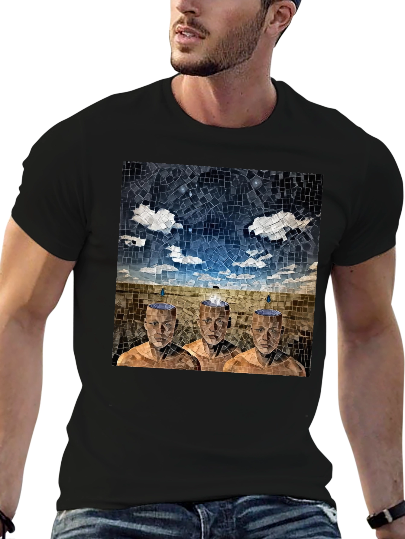 Mosaic Heads T-Shirt - Surreal Artistic Design