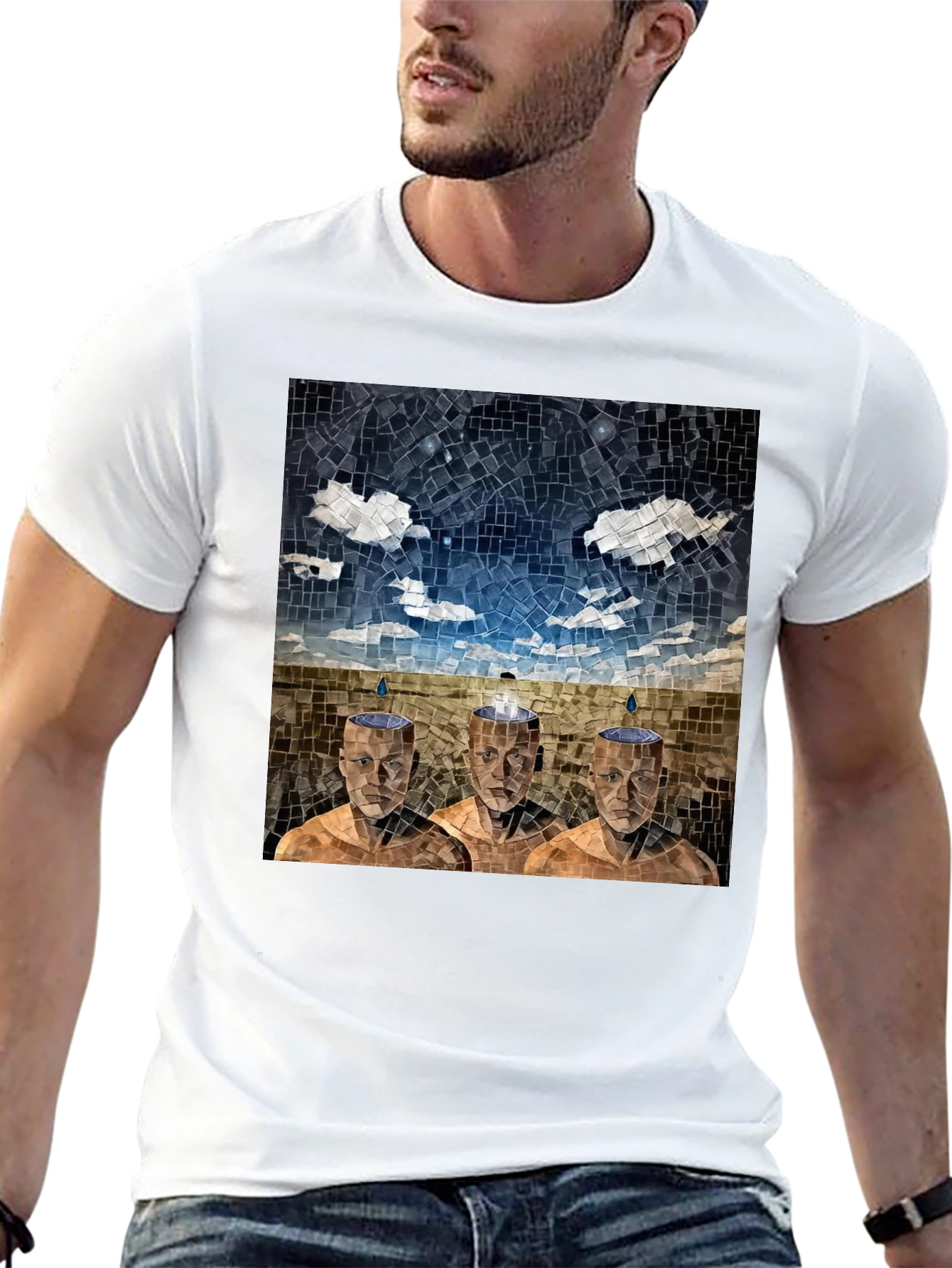 Mosaic Heads T-Shirt - Surreal Artistic Design