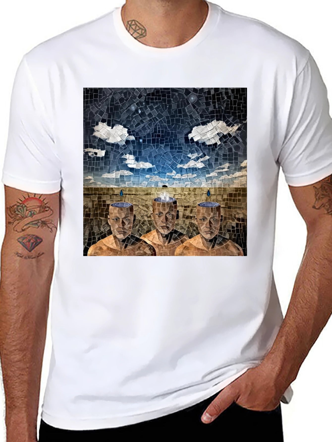 Mosaic Heads T-Shirt - Surreal Artistic Design
