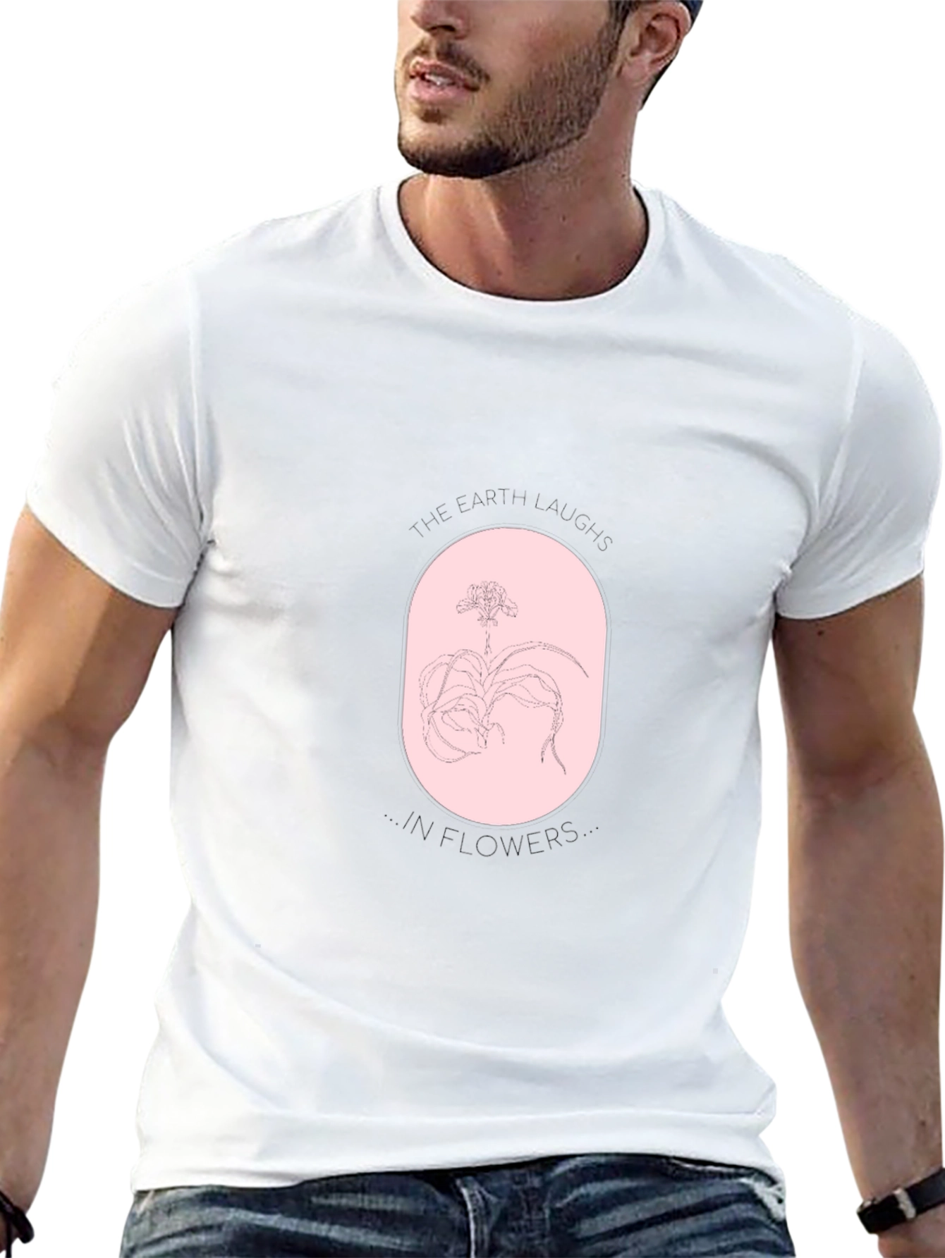 Black T-Shirt with Oval Orchid Design