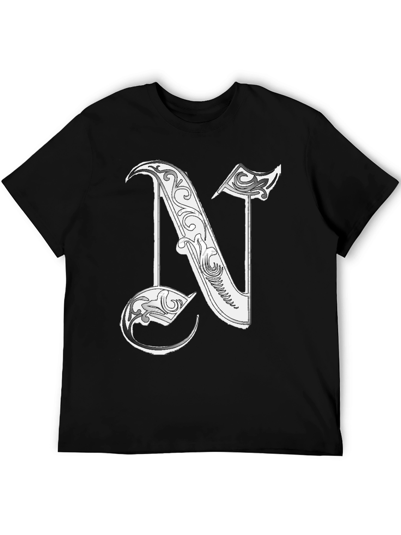 Letter N Graphic T-Shirt - Black