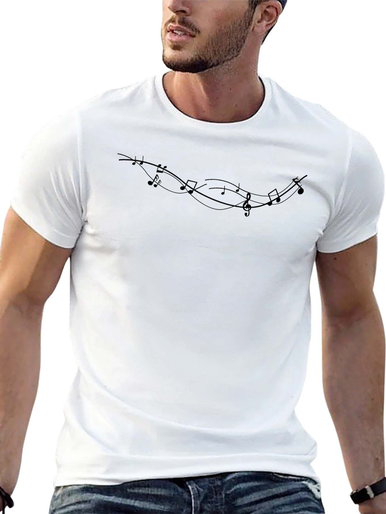 Music Note Graphic Tee - Black Casual T-Shirt
