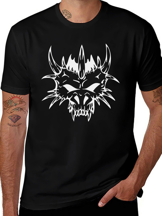 Edgy Dragon Skull Graphic T-Shirt - Black