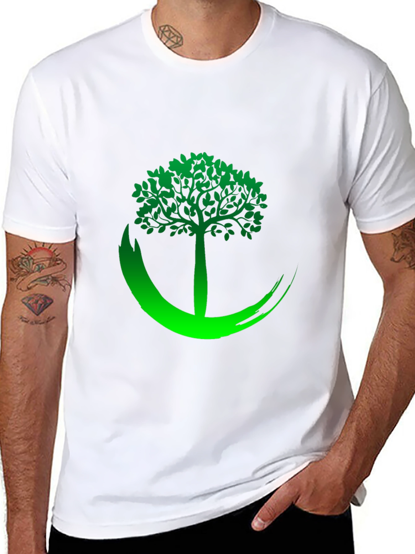 Black Tee with Green Tree Graphic