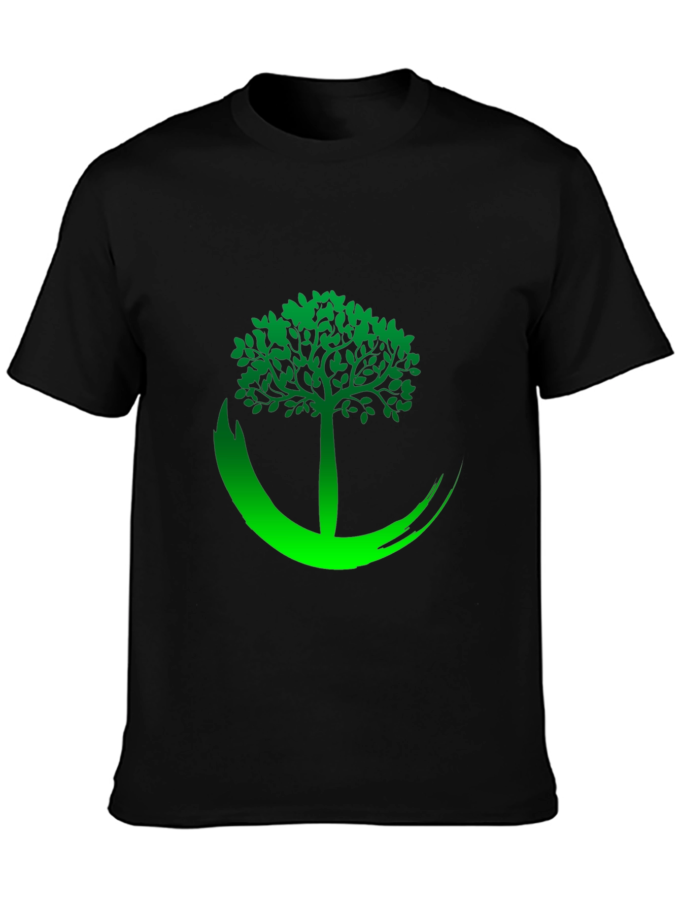Black Tee with Green Tree Graphic