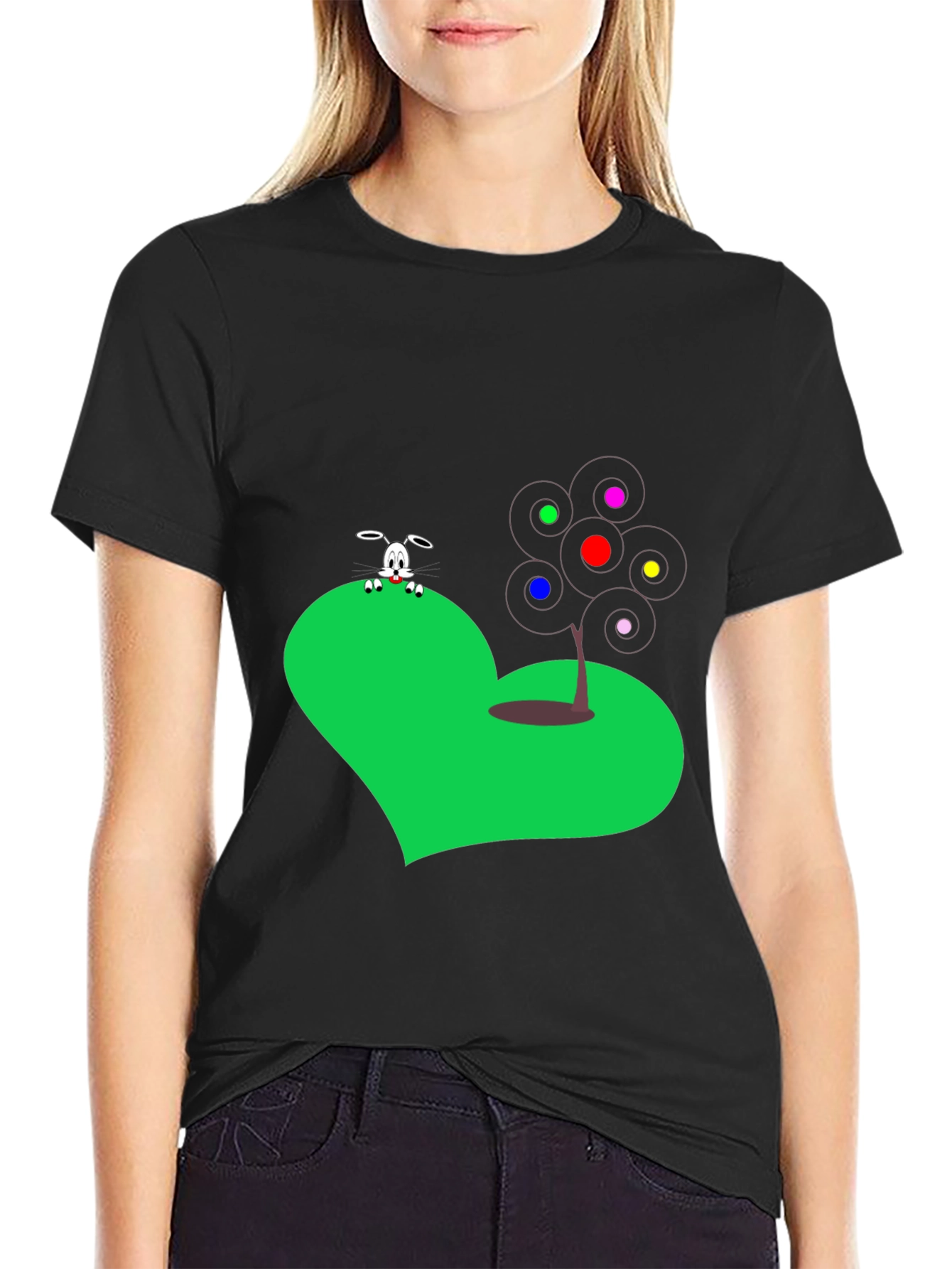 Novelty Graphic Tee - Heart Rabbit & Tree