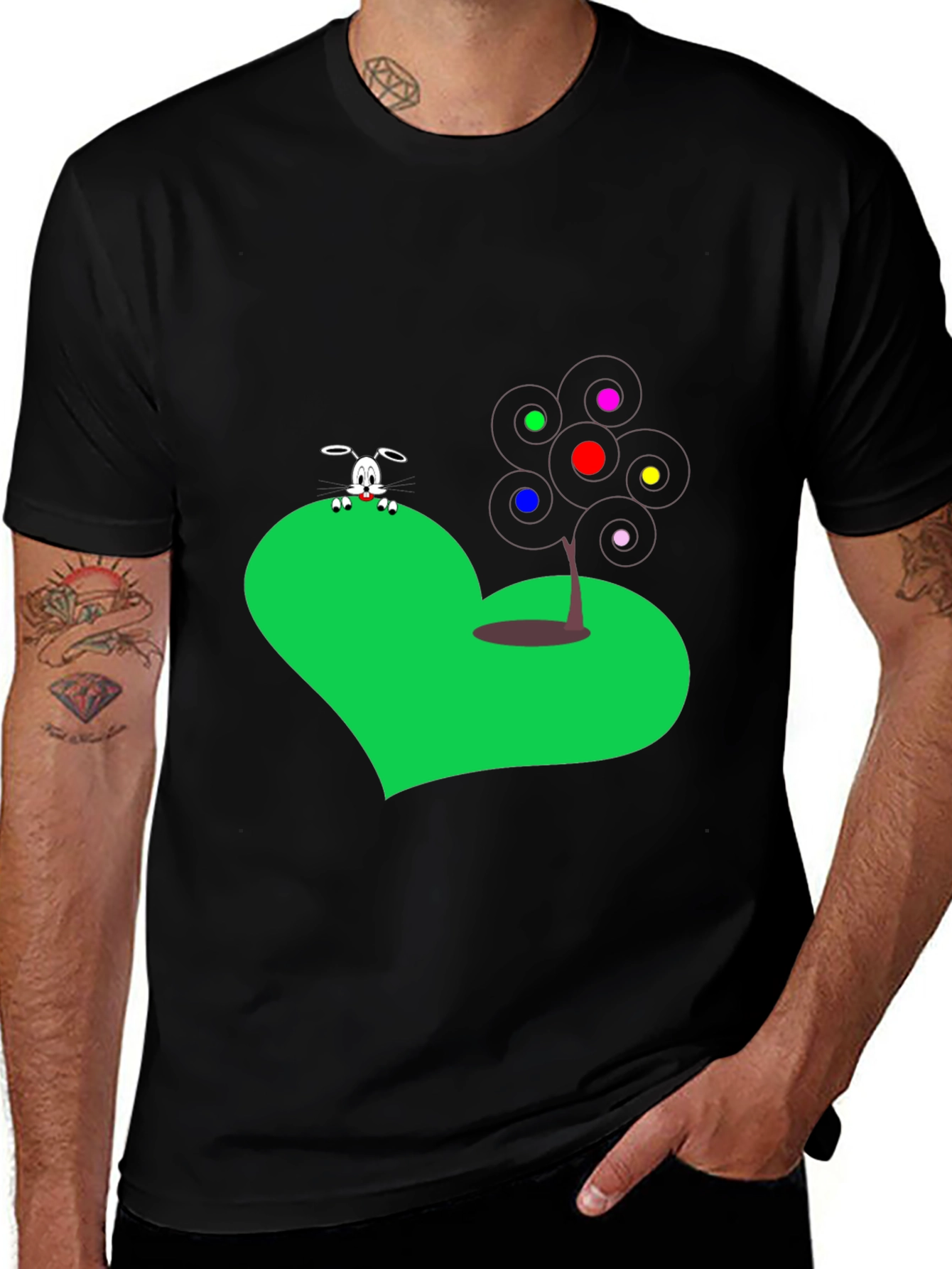 Novelty Graphic Tee - Heart Rabbit & Tree