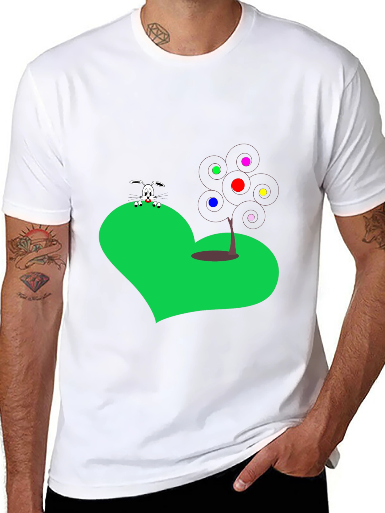 Novelty Graphic Tee - Heart Rabbit & Tree