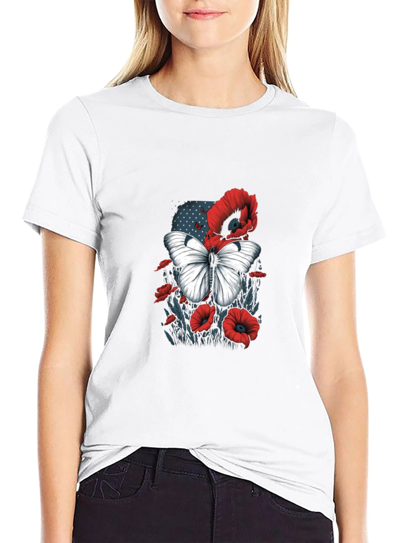 Butterfly & Poppy Graphic Tee - Classic Black T-Shirt