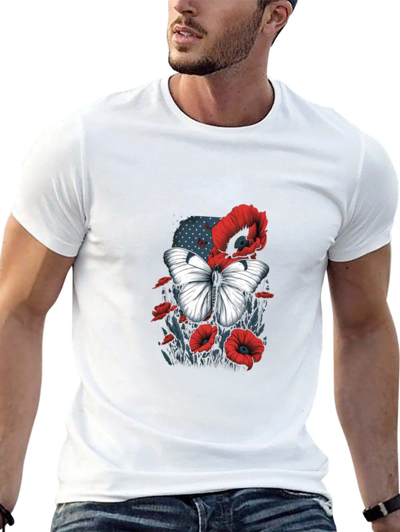 Butterfly & Poppy Graphic Tee - Classic Black T-Shirt