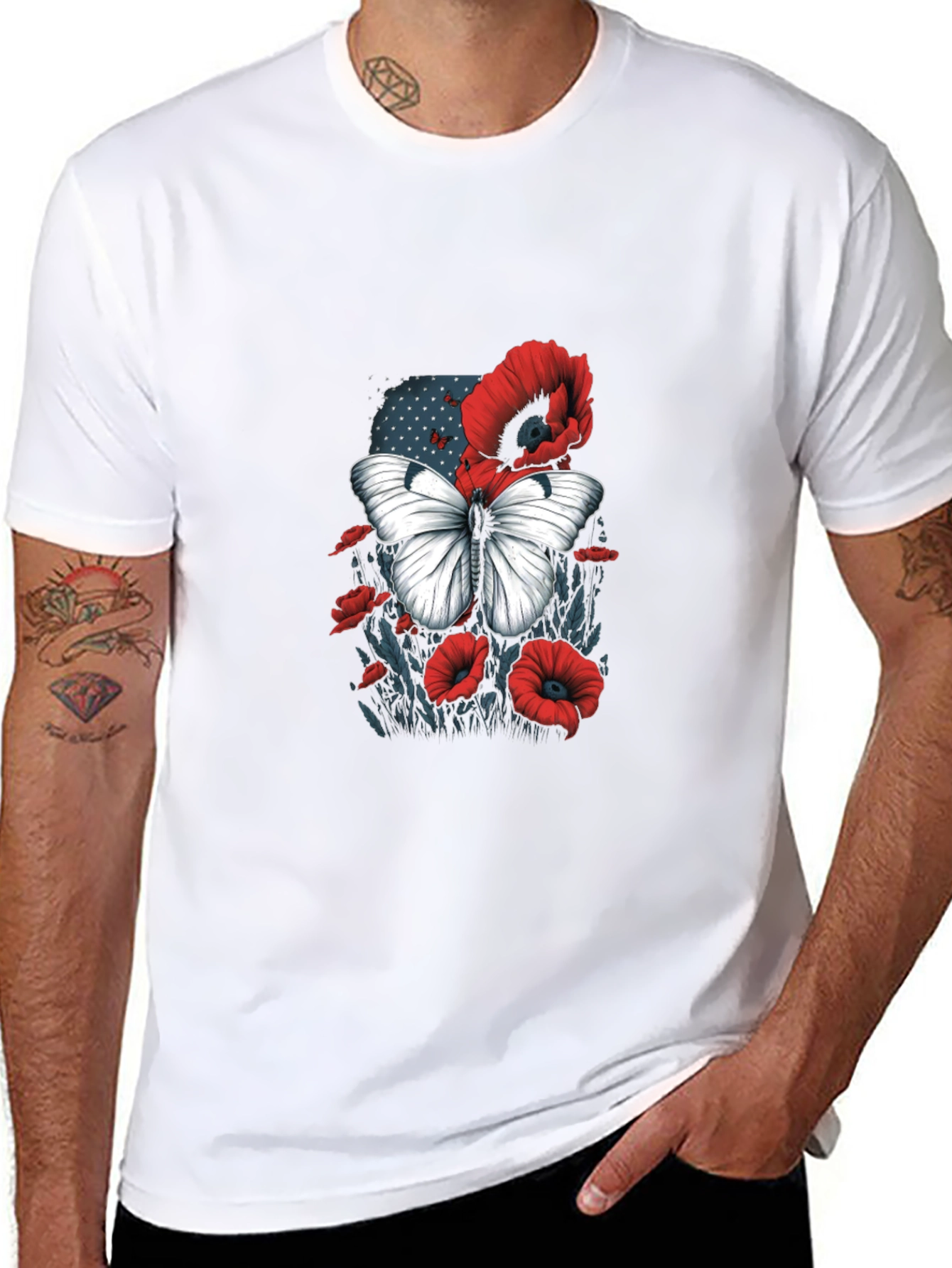 Butterfly & Poppy Graphic Tee - Classic Black T-Shirt