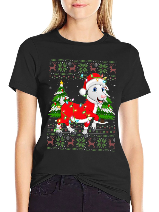 Goat Christmas Lights Ugly Holiday T-Shirt