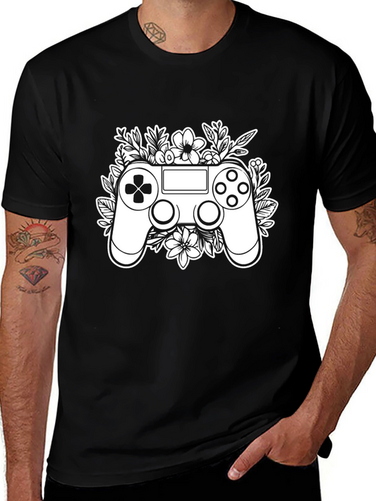 Gaming Controller Floral Graphic Tee - Black