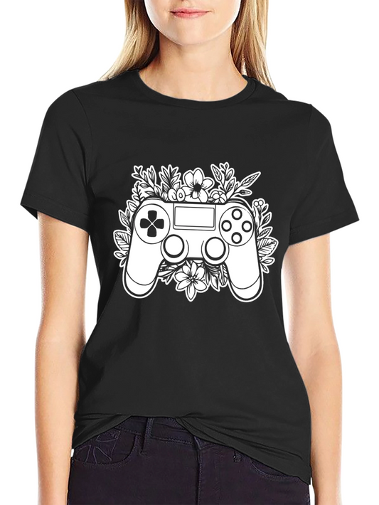 Gaming Controller Floral Graphic Tee - Black