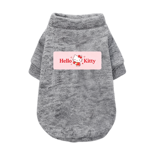 Pink Label Hello Kitty Grey Pet Pullover Sweater, Soft Daily Puppy Cardigan