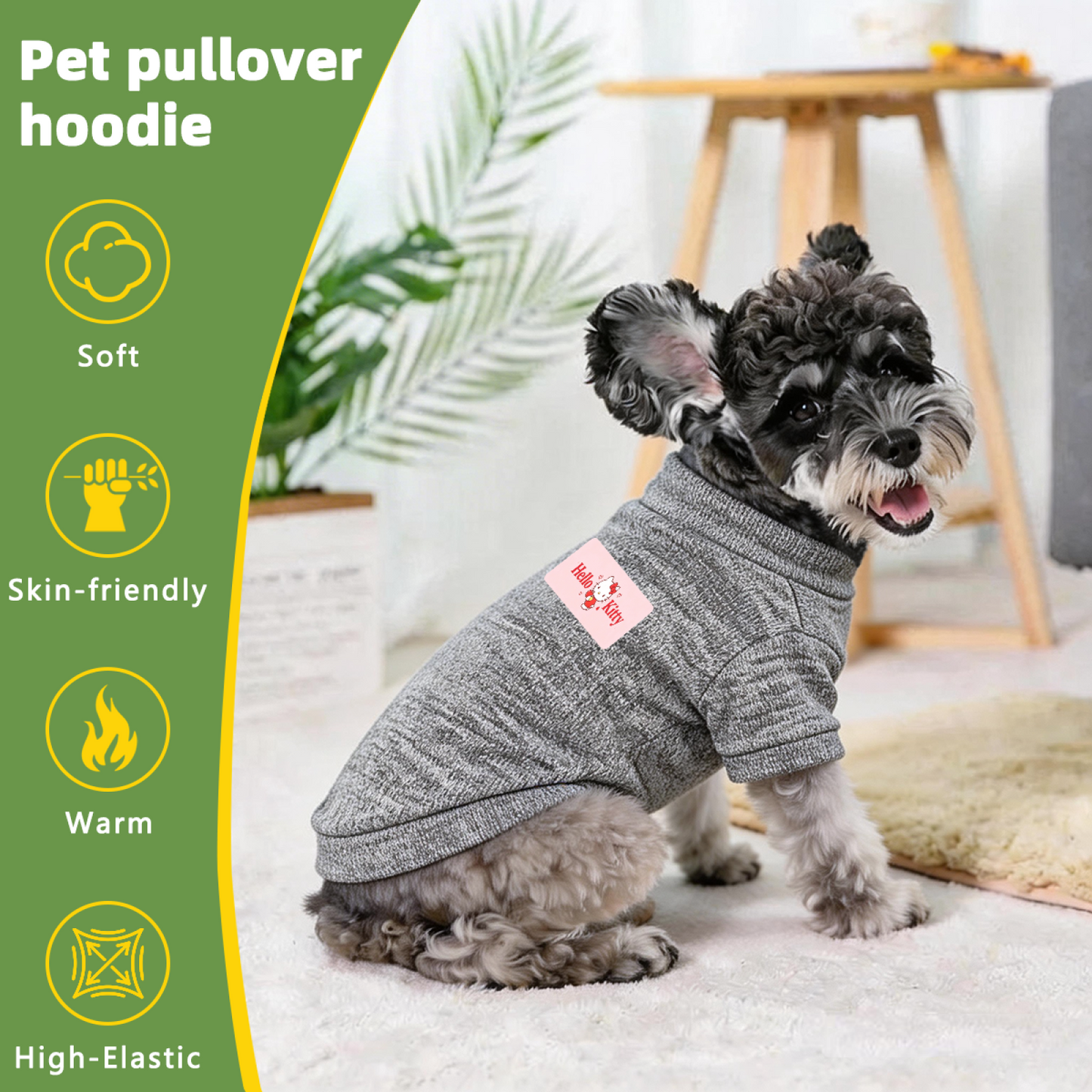 Pink Label Hello Kitty Grey Pet Pullover Sweater, Soft Daily Puppy Cardigan