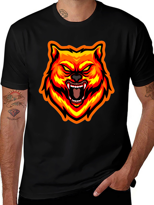 Fiery Wolf Graphic Tee - Bold Black T-Shirt