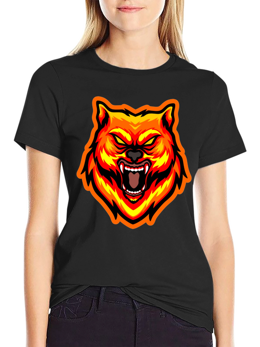 Fiery Wolf Graphic Tee - Bold Black T-Shirt
