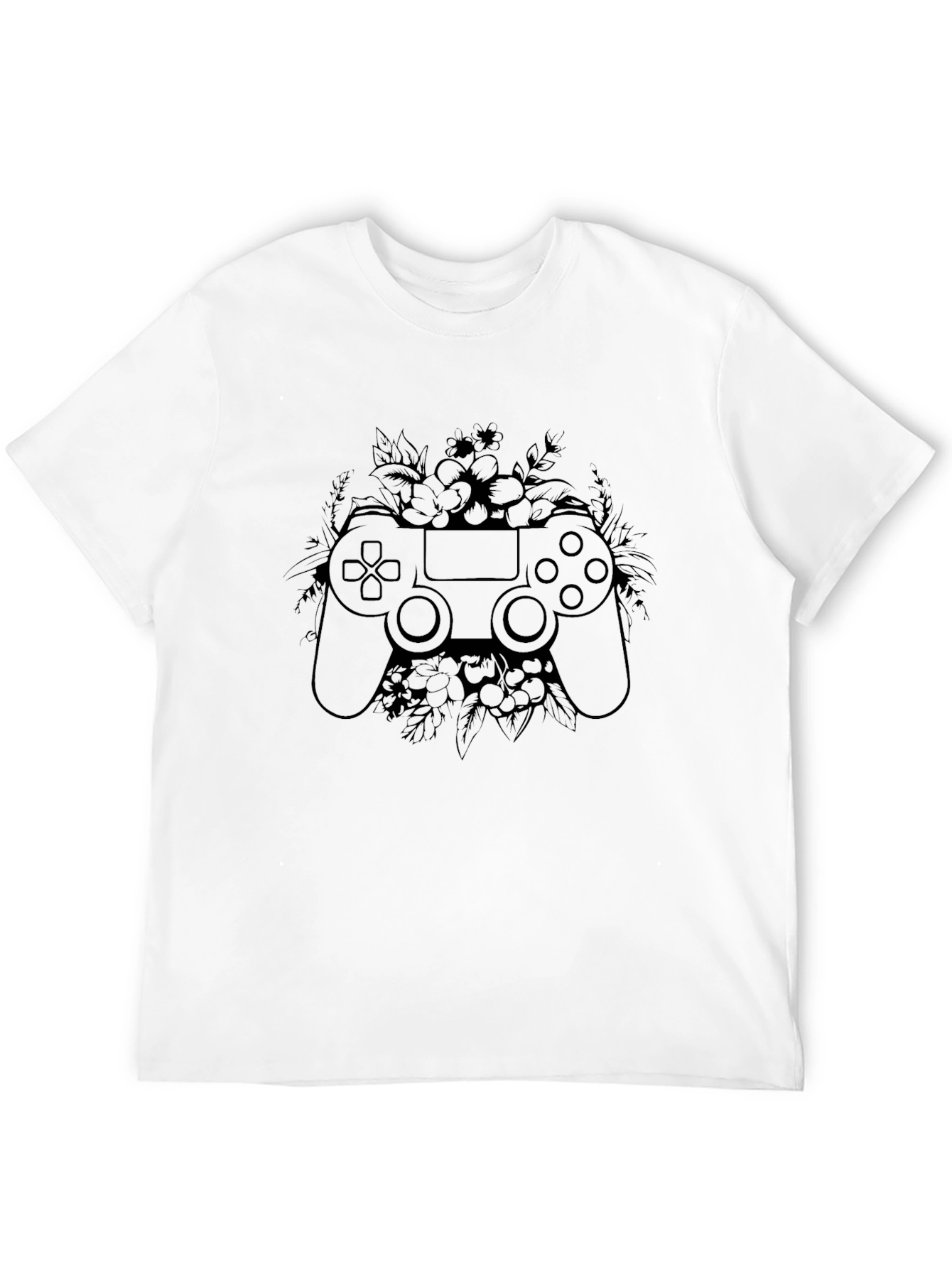 Gamer Floral Controller Graphic Tee - Black