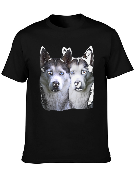Husky Duo Graphic Tee - Black Cotton Blend