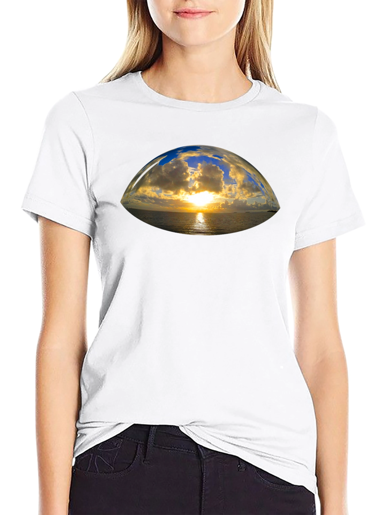 Sunset Vista Graphic Tee - Black Cotton T-Shirt