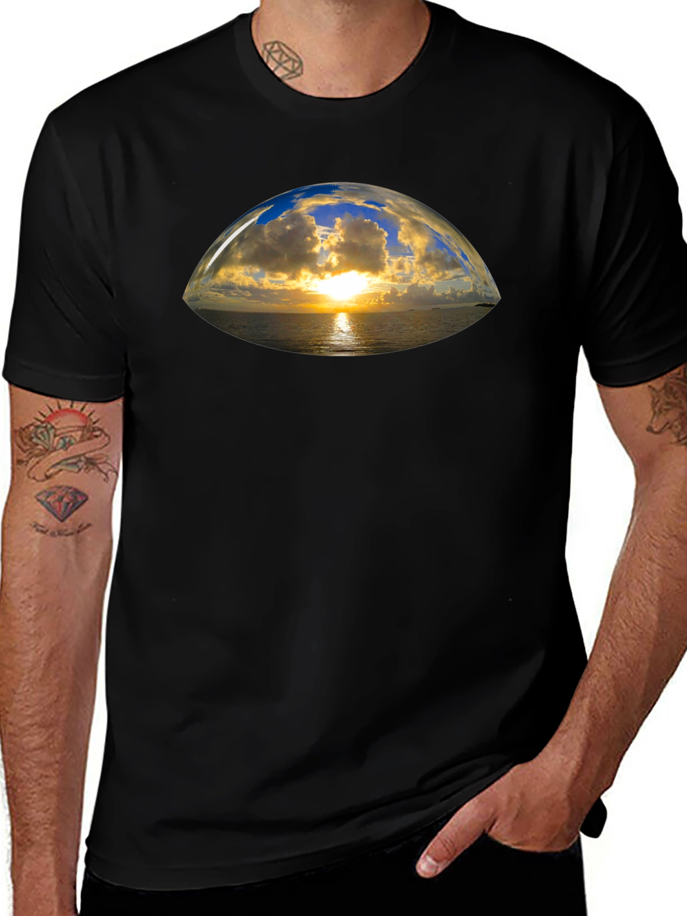 Sunset Vista Graphic Tee - Black Cotton T-Shirt