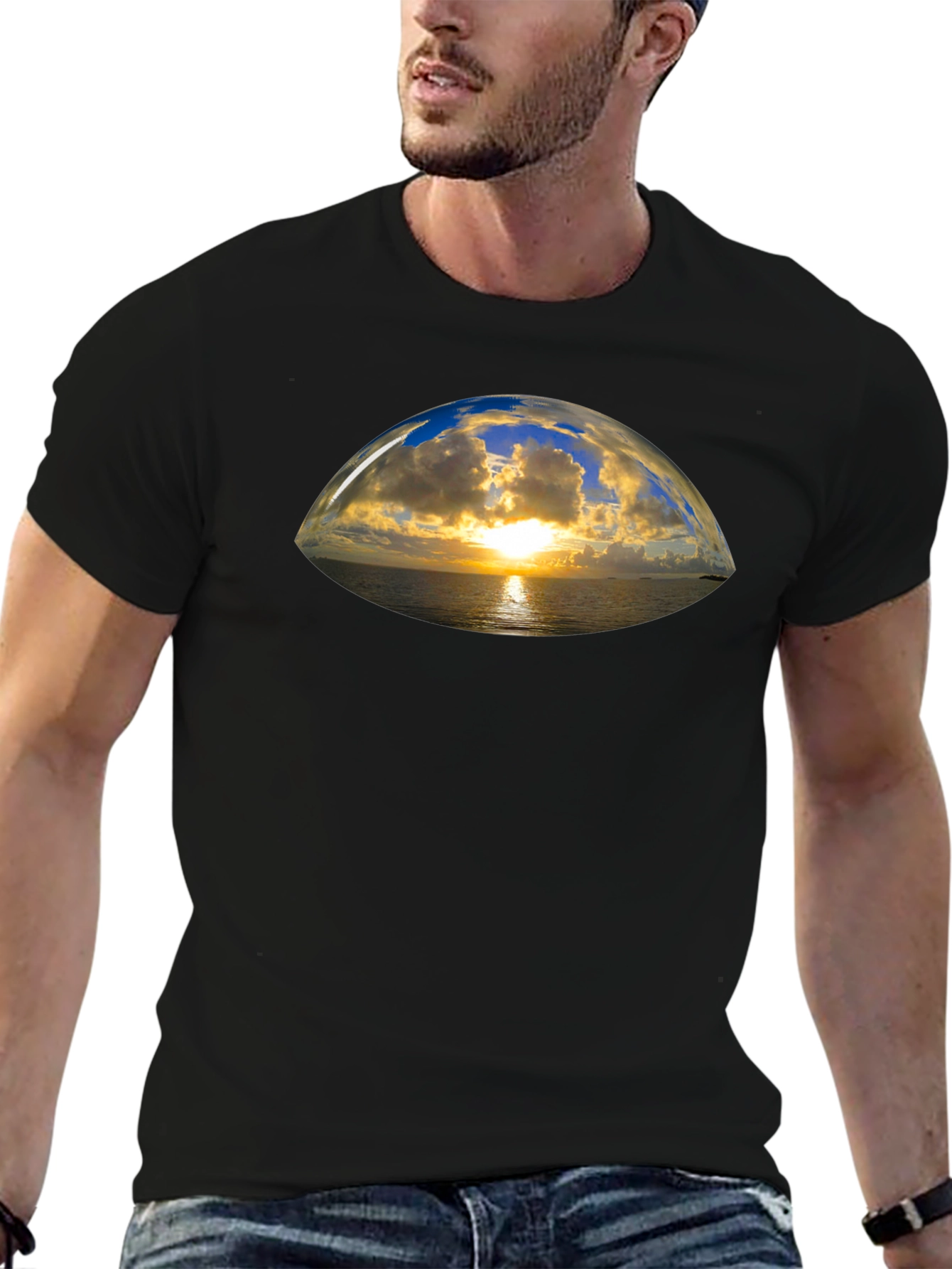 Sunset Vista Graphic Tee - Black Cotton T-Shirt