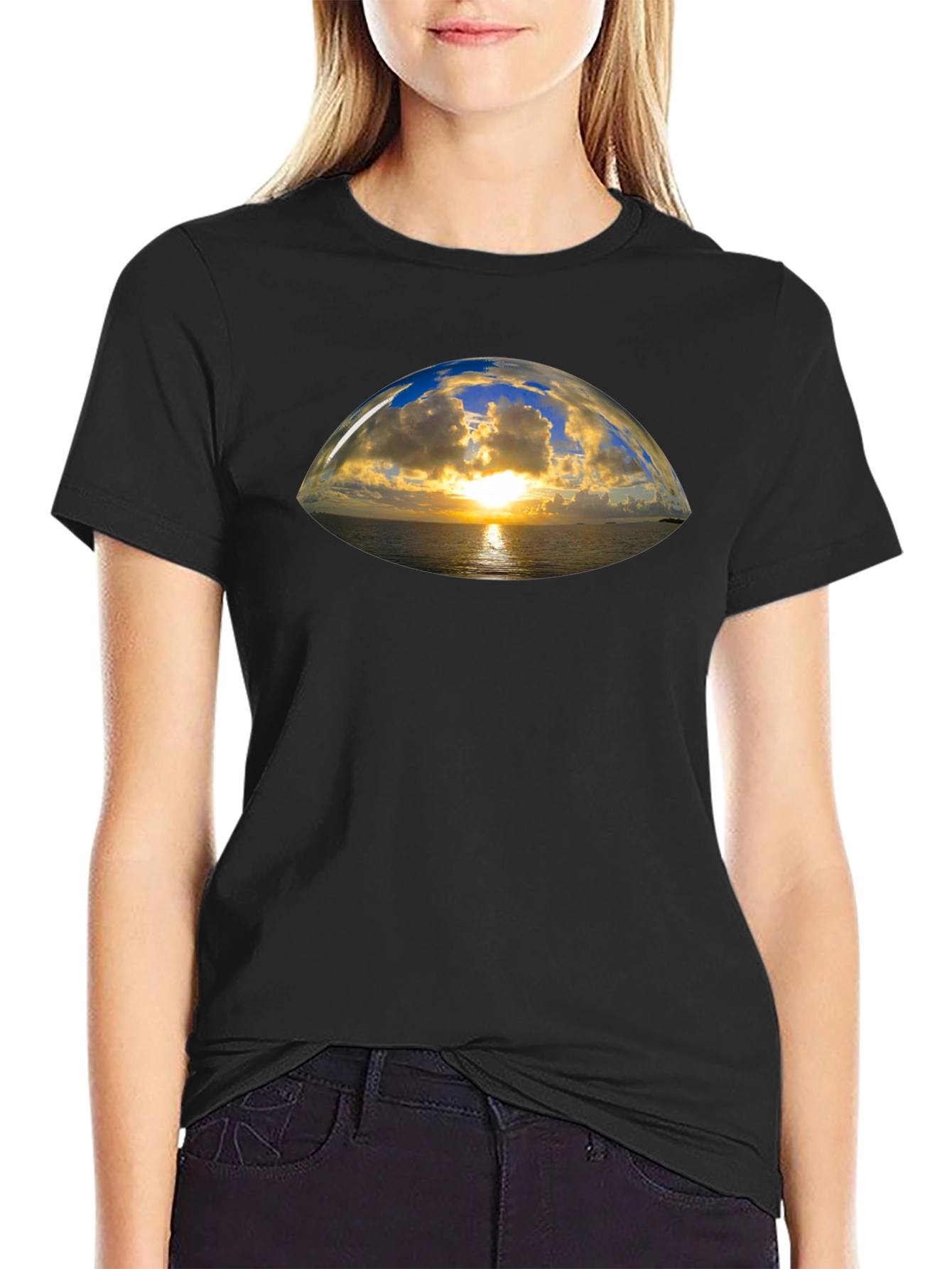 Sunset Vista Graphic Tee - Black Cotton T-Shirt