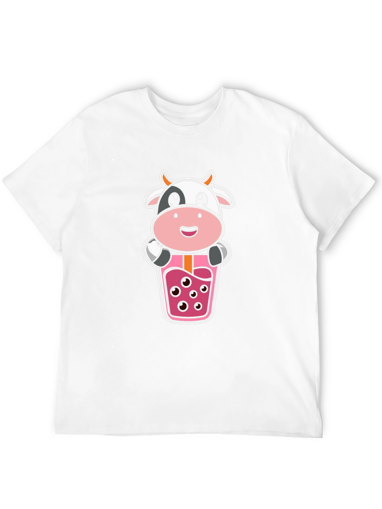 Cute Cow Boba Tea Graphic Black T-Shirt