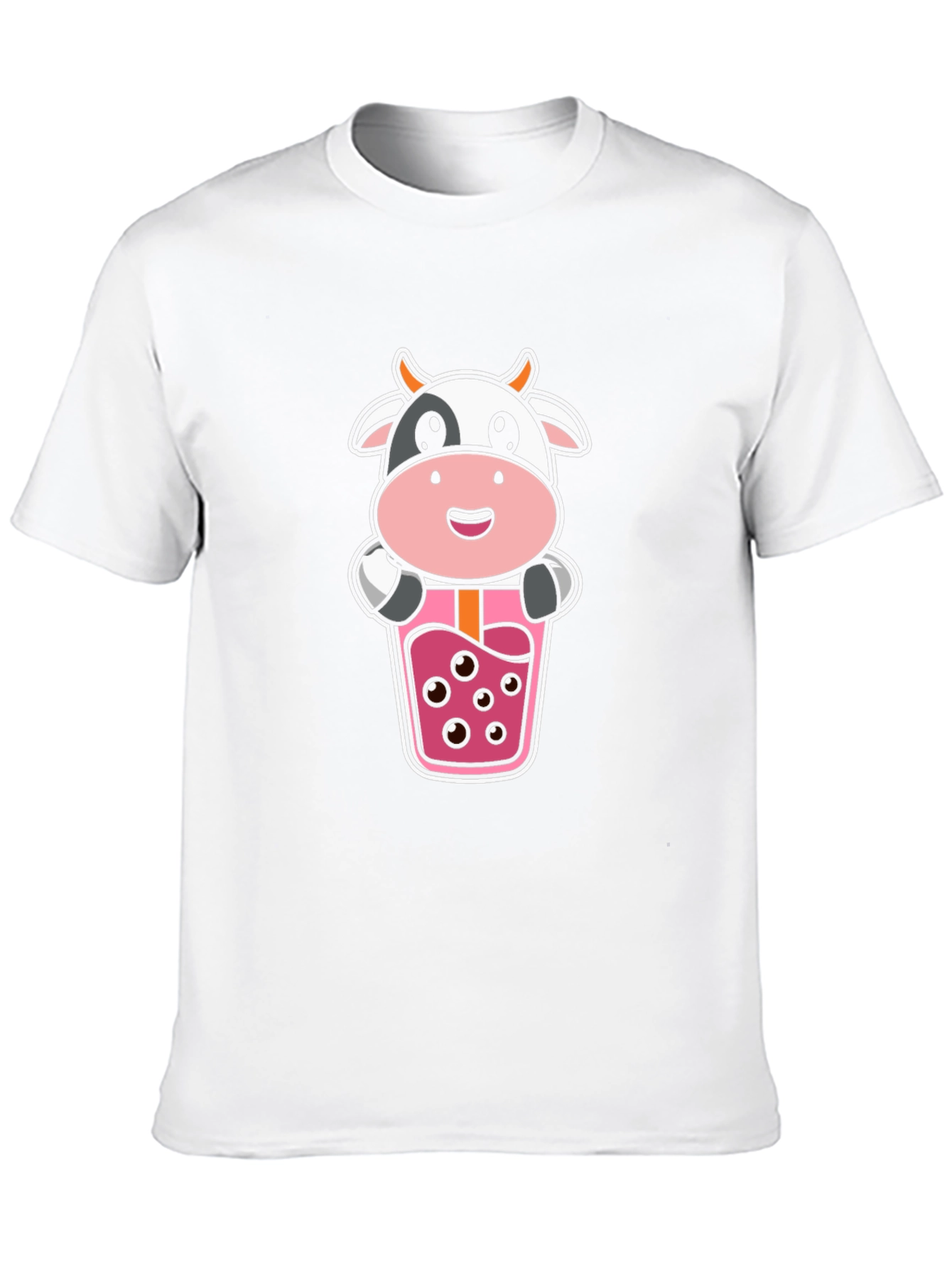 Cute Cow Boba Tea Graphic Black T-Shirt
