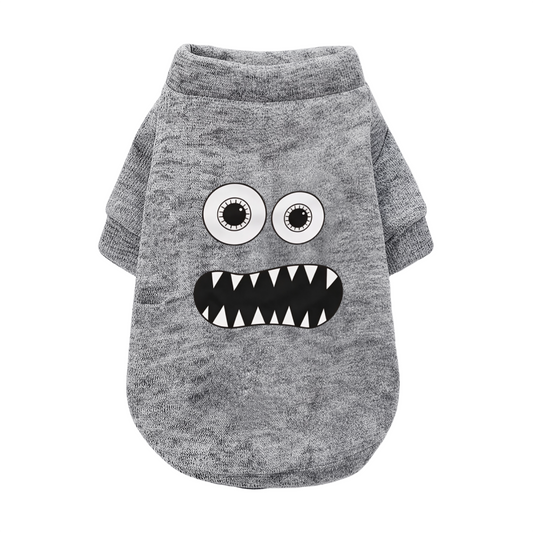 Funny Big Eye Monster Cartoon Gray Pet Soft Cardigan Sweater