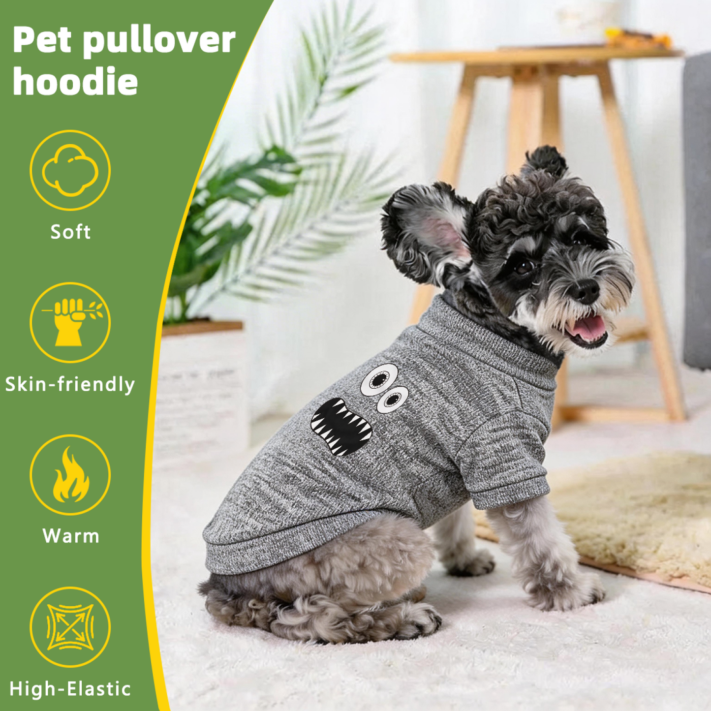 Funny Big Eye Monster Cartoon Gray Pet Soft Cardigan Sweater