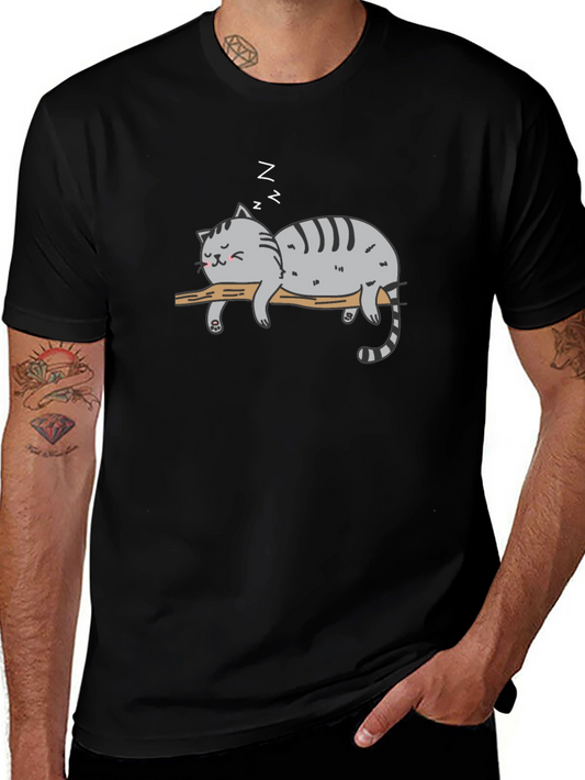 Lazy Cat Nap T-Shirt - Relaxed Graphic Tee