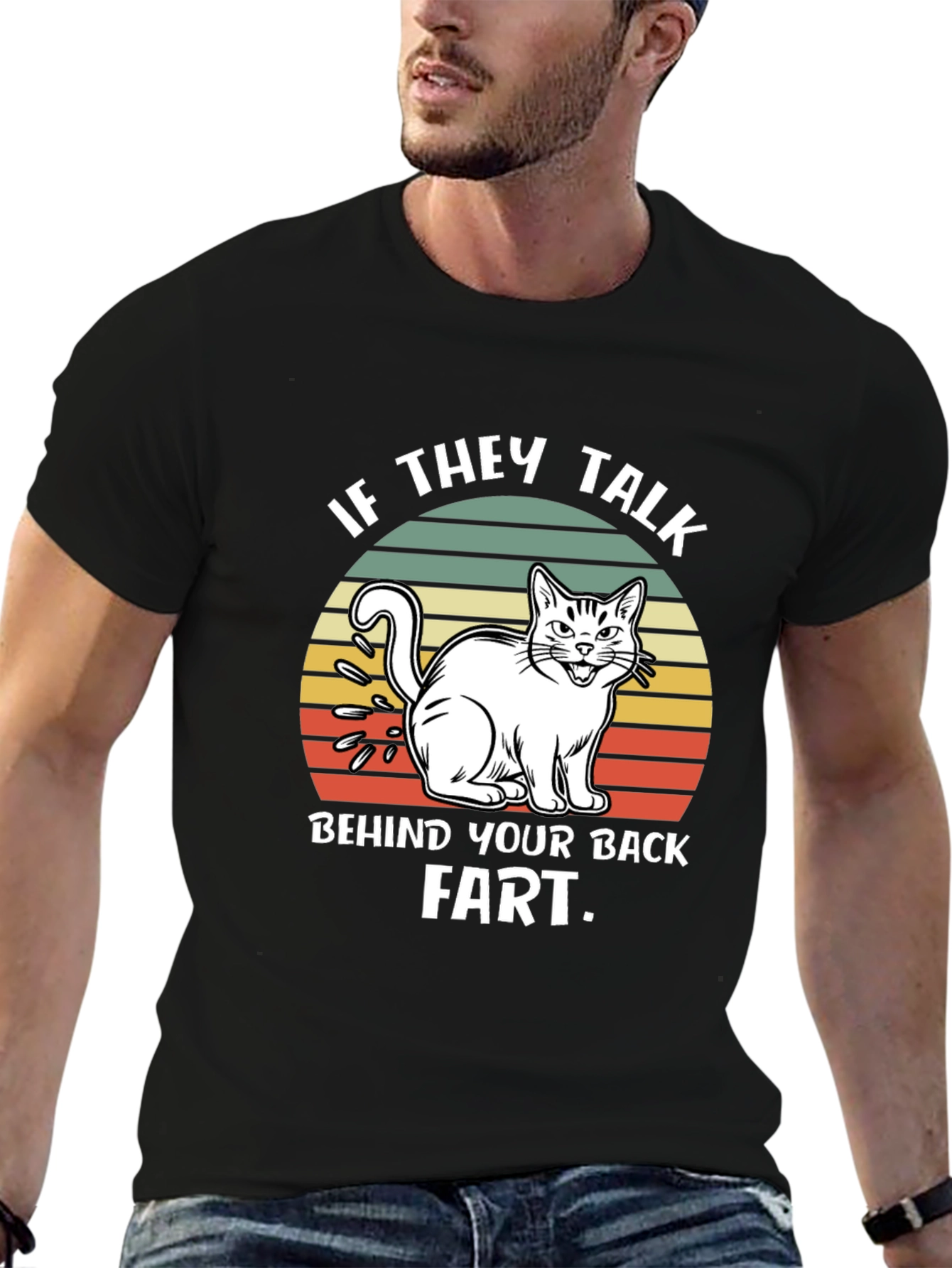 Funny Fart Cat T-Shirt - Mens Black Tee