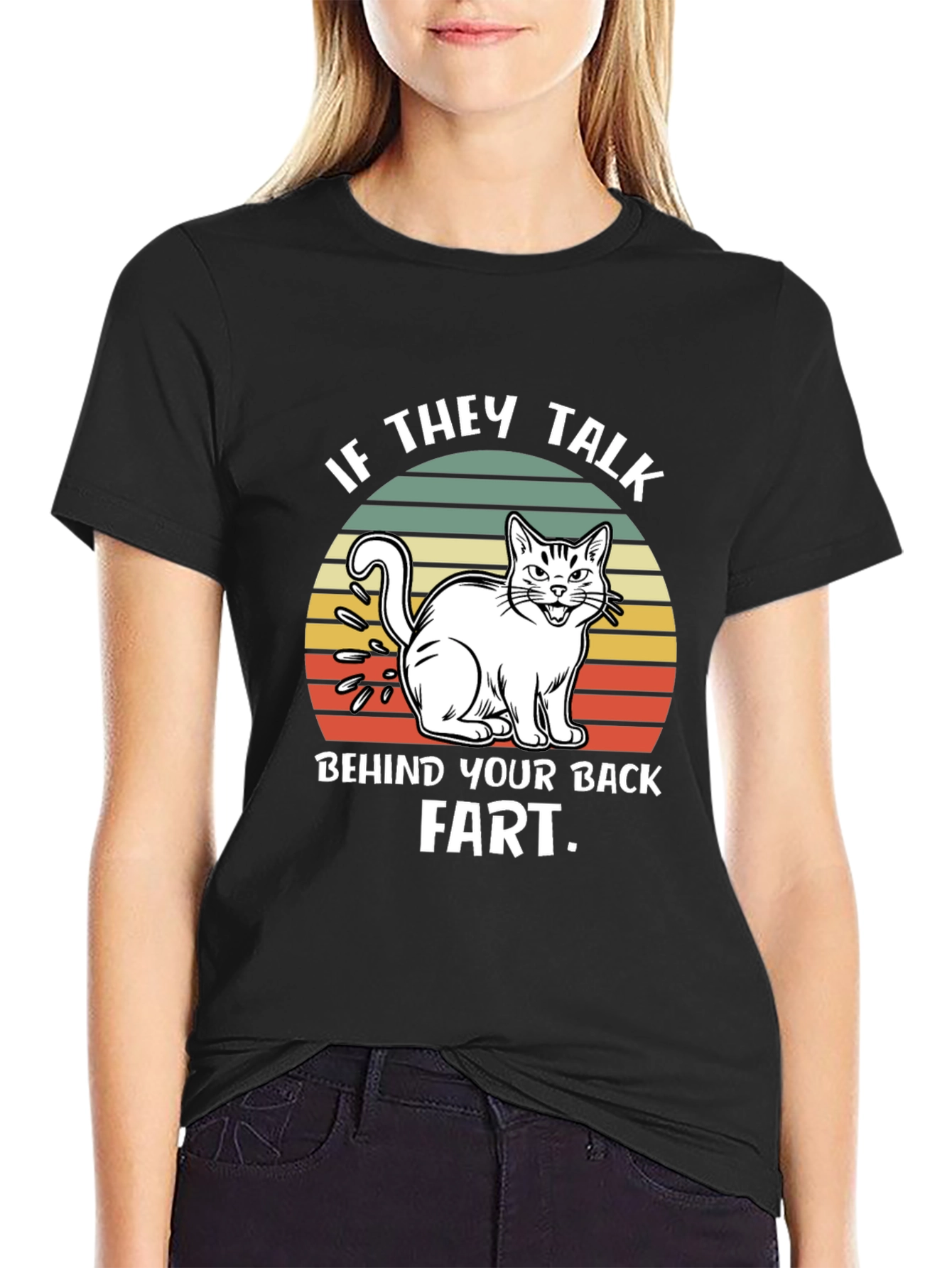 Funny Fart Cat T-Shirt - Mens Black Tee